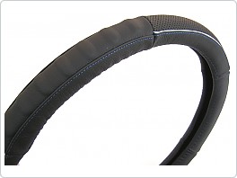 Potah volantu kožený 37-39cm, černý s modrým prošitím