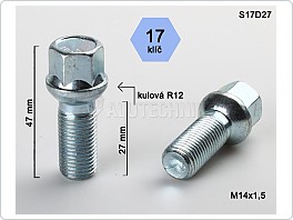 Šroub kolový 14x1,5x27 koule