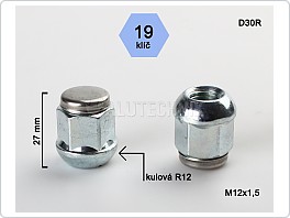 Matice kolová 12x1,5x30 koule uzavřená z nerezovým víčkem Honda