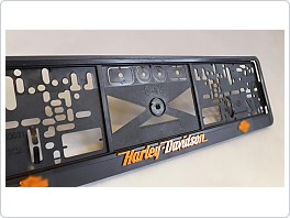 Držák SPZ, podložka pod značku s 3D nápisem Harley Davidson, oranžový