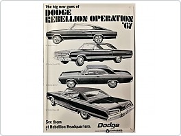 Plechová cedule Dodge Rebellion 1967, 20x30cm