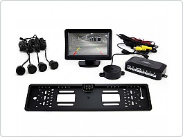 Parkovací senzory s kamerou v držáku značky, s monitorem a pípákem