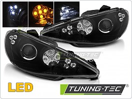 Přední světlomety, světla, lampy Peugeot 206, 2002-2007, Angel Eyes + LED, černé black LPPE51