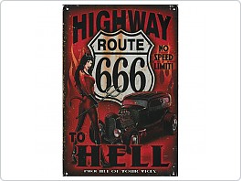 Plechová cedule Route 666 devil, 20x30cm