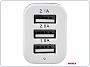 Autonabíječka mobilního telefonu s 3xUSB bílá PCH-03