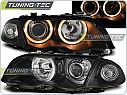 Přední světlomety BMW E46 Sedan Touring, 1998-2001, Angel Eyes, dělené, černé black, s motorky LPBM41