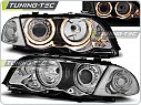 Přední světlomety BMW E46 Sedan Touring, 1998-2001, Angel Eyes, dělené, černé black, s motorky LPBM40