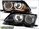 Přední světlomety BMW E46, 2001-2005, Angel Eyes, černé black, s motorky LPBM86
