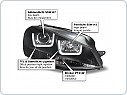Přední světlomety, světla, lampy, lampy VW Volkswagen Golf 7, 2012-, U-type LED, černé black LPVWK6