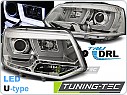 Přední světla, lampy VW T5, reflektory Volkswagen T5, 2010-, U-type LED, DRL, chrom, LPVWL1
