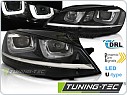 Přední světla VW golf 7, U-type led, DRL, černá